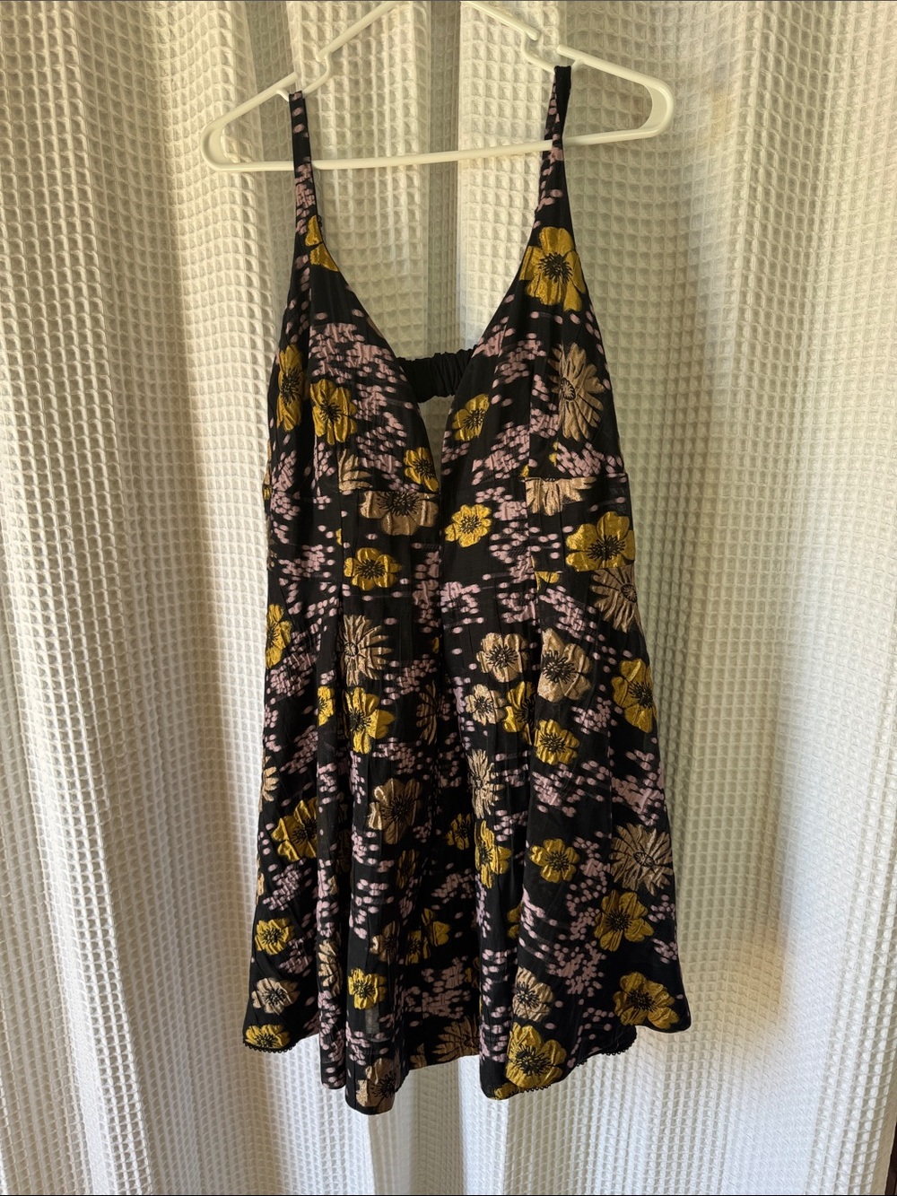 By Anthropology Floral V-Neck Mini with Mustard & Pale Pink Flowers